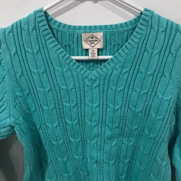 St. John's Bay Knitting Sweater V-Neck Teal Blue PS - Picture 2 of 9